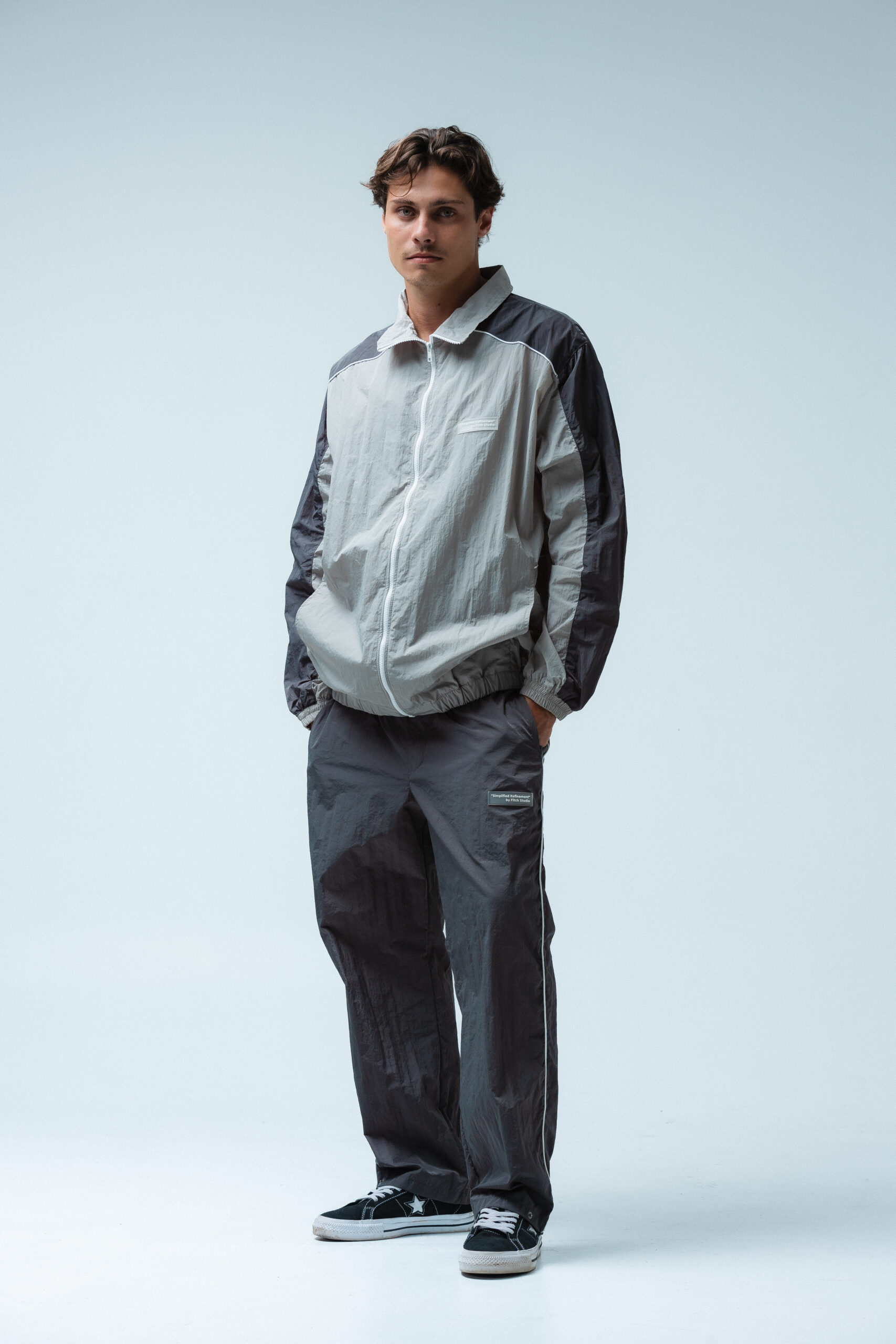 Fitch Studio Nylon Crinkle Trackpants - Stone Grey - Image 2