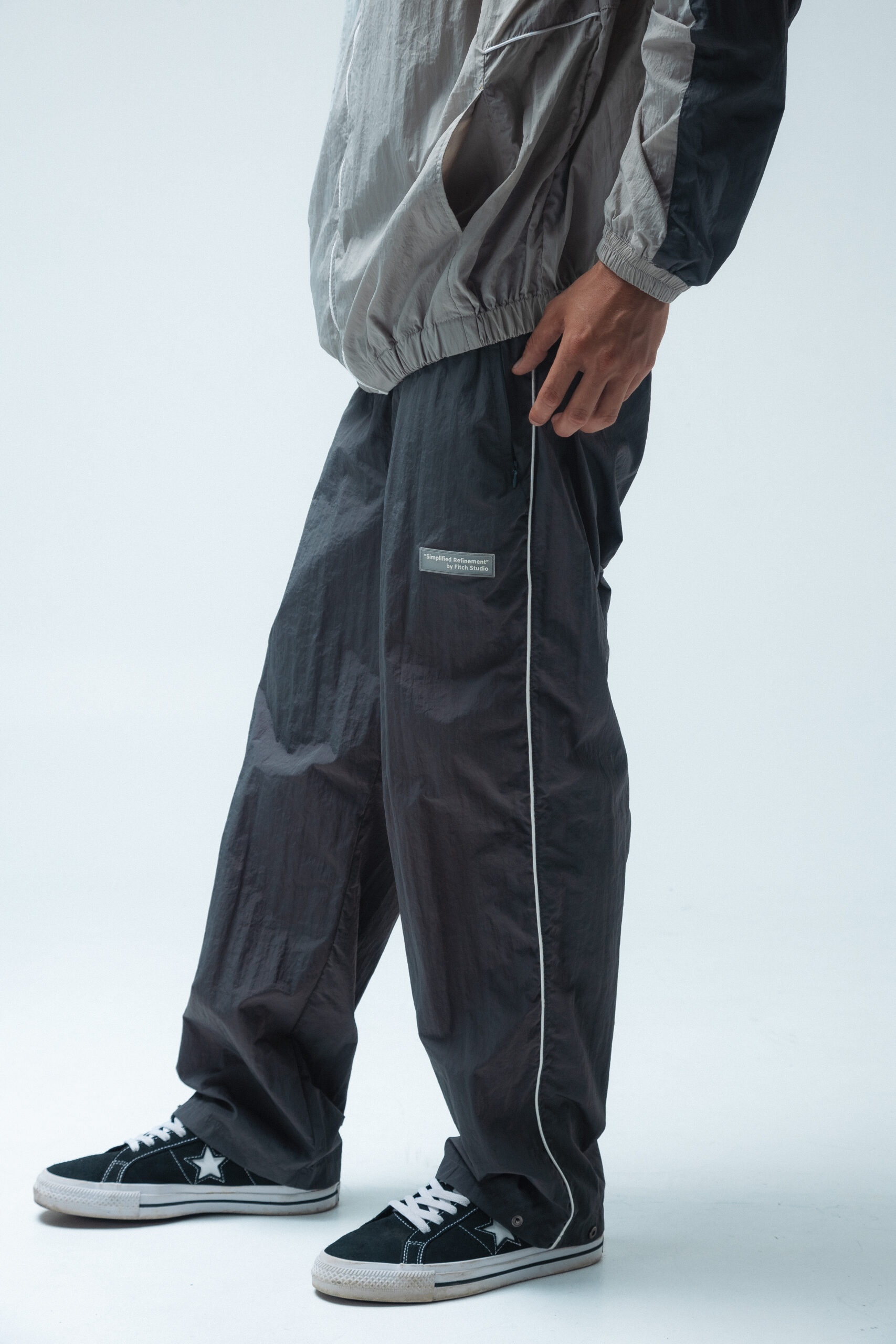 Fitch Studio Nylon Crinkle Trackpants - Stone Grey - Image 7
