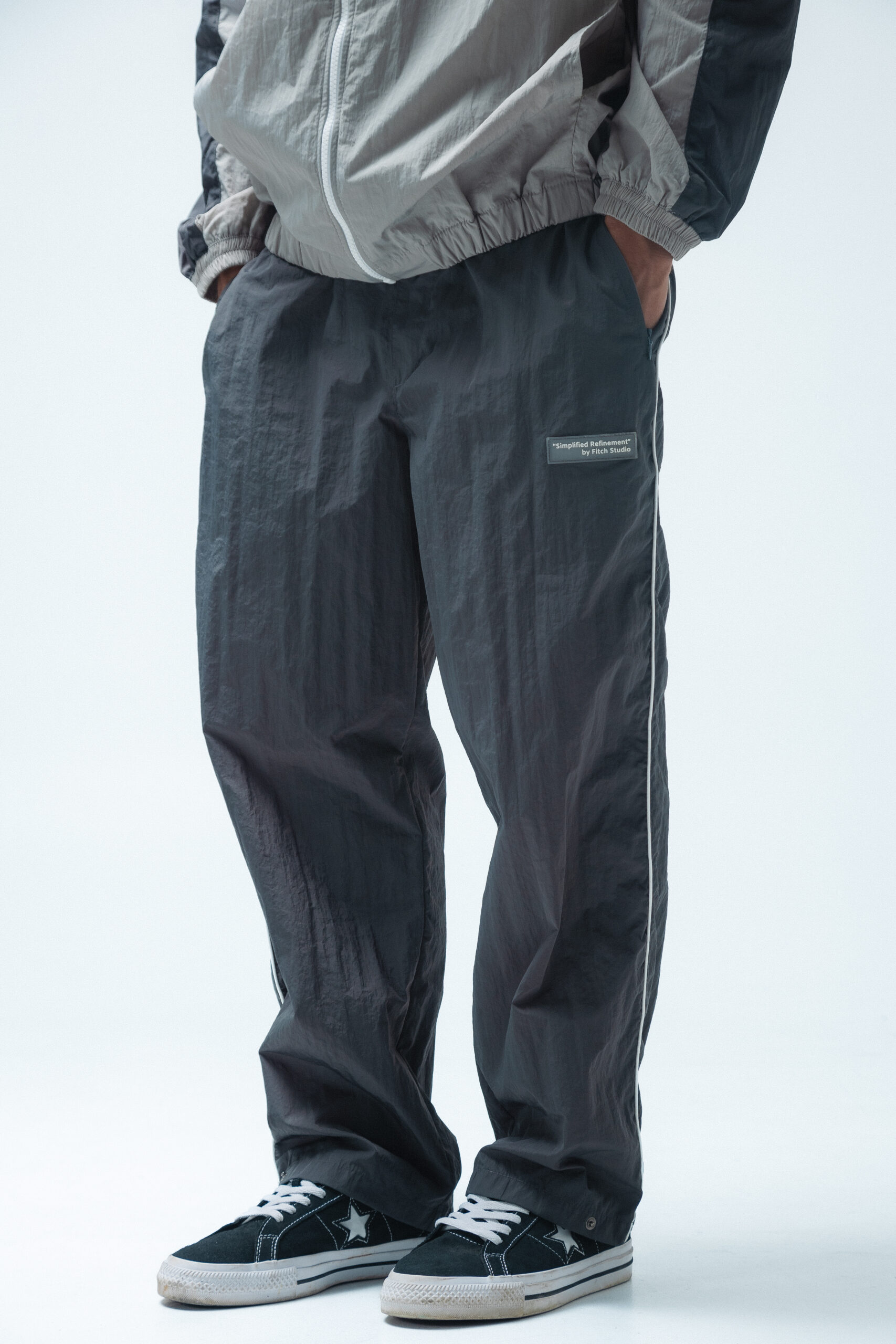 Fitch Studio Nylon Crinkle Trackpants - Stone Grey - Image 4