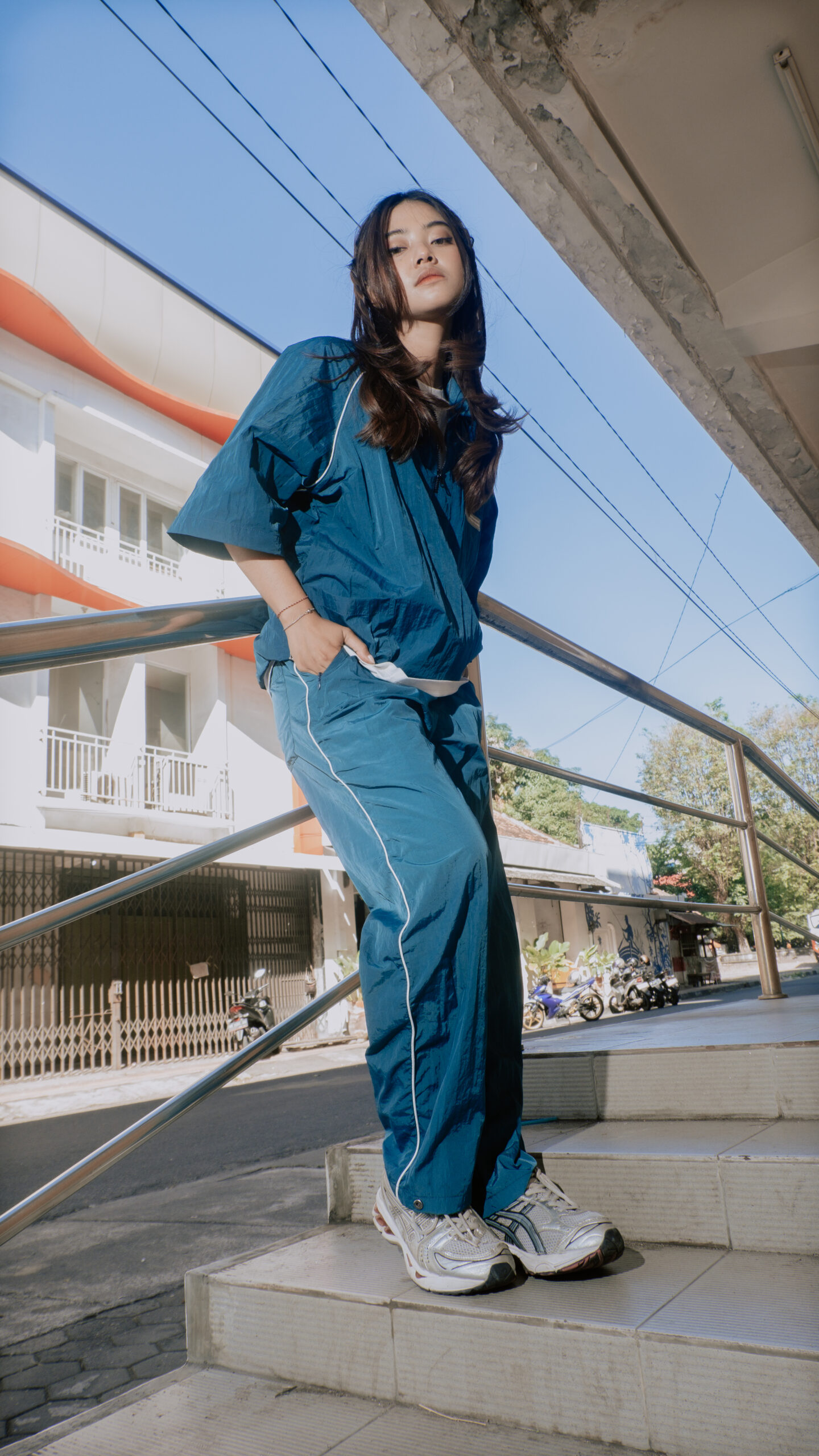 Fitch Studio Nylon Crinkle Trackpants - Steel Blue - Image 2